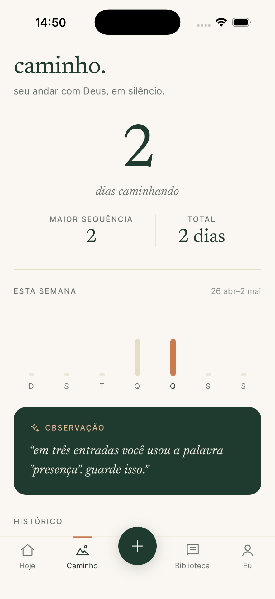 Tela de progresso Caminho